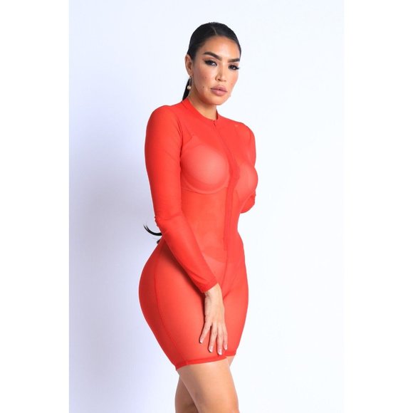 Women Sexy See Through Sheer Mesh Zip Up Bodysuit Jumpsuit Club Party Romper - Picture 5 of 10